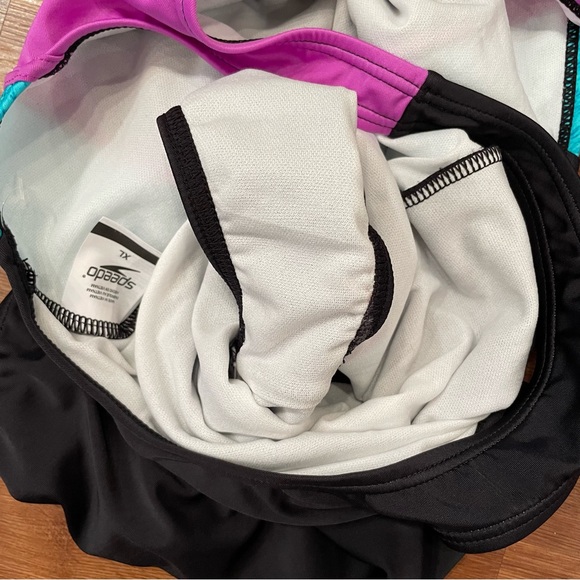 Speedo Girl’s One Piece Swimsuit Black Teal Purple Racerback Juniors Size XL - Picture 4 of 5